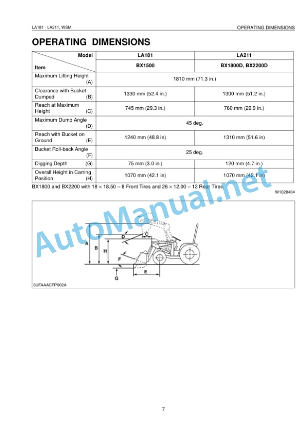 Alternative view of Kubota LA181, LA211 Front Loader Workshop Manual PDF