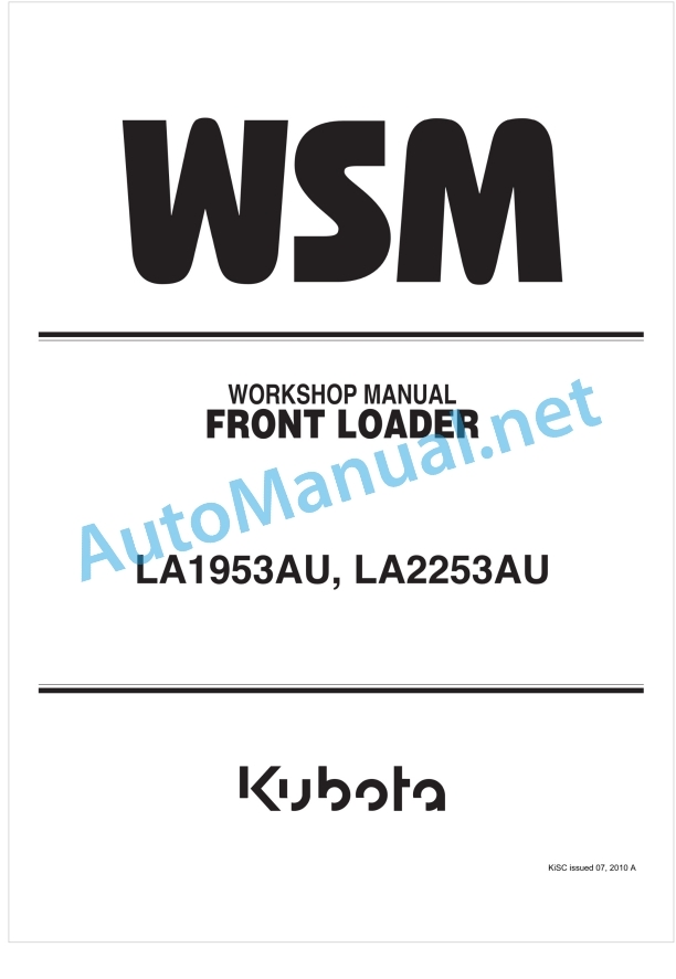 Kubota LA1953AU, LA2253AU Front Loader Workshop Manual PDF