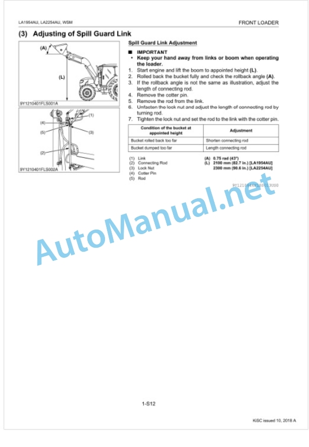 Kubota LA1954AU, LA2254AU Front Loader Workshop Manual PDF 5 Kubota LA1954AU, LA2254AU Front Loader Workshop Manual PDF-5