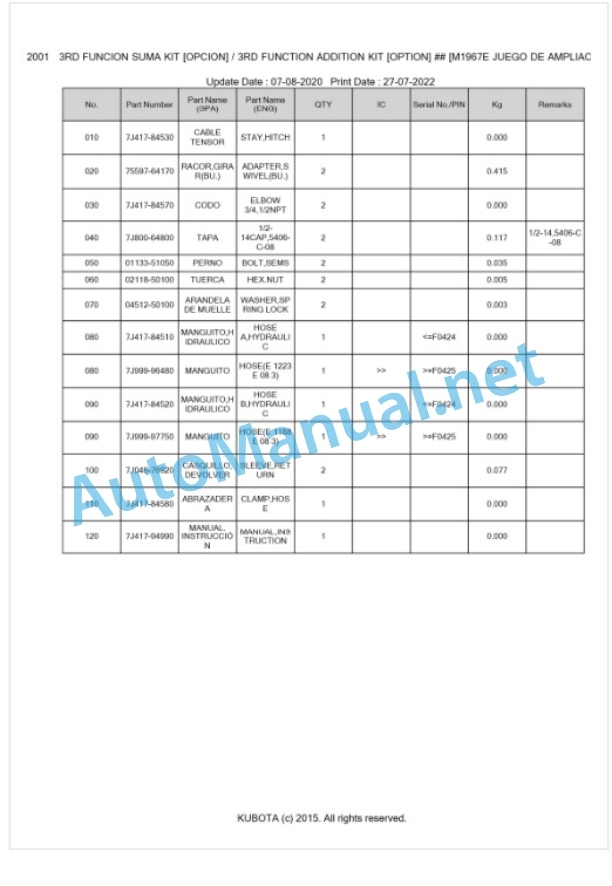 Kubota LA1954EC Parts Manual PDF BKIDA5057 5 Kubota LA1954EC Parts Manual PDF BKIDA5057-5
