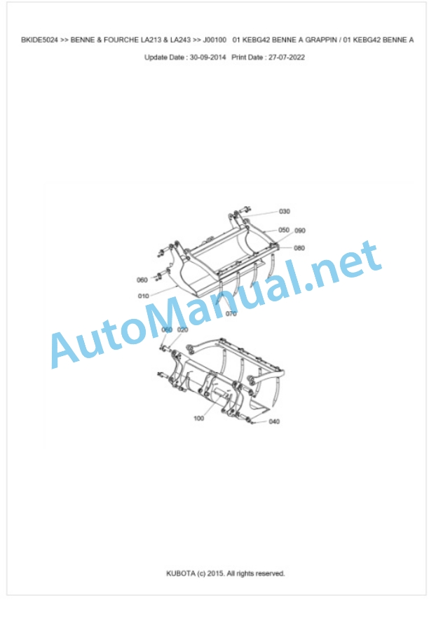 Kubota LA213 & LA243 BENNE & FOURCHE Parts Manual PDF BKIDE5024 2 Kubota LA213 & LA243 BENNE & FOURCHE Parts Manual PDF BKIDE5024-2