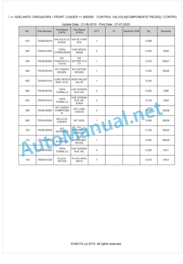 Kubota LA302-C Parts Manual PDF BKIDA0195 3 Kubota LA302-C Parts Manual PDF BKIDA0195-3