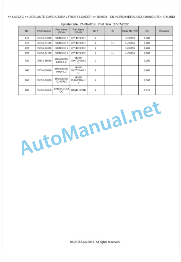 Kubota LA302-C Parts Manual PDF BKIDA0195 4 Kubota LA302-C Parts Manual PDF BKIDA0195-4