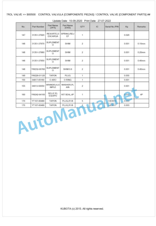 Kubota LA332EC-R Parts Manual PDF BKIDA0362 3 Kubota LA332EC-R Parts Manual PDF BKIDA0362-3