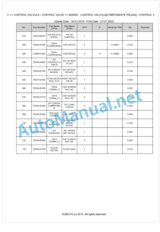 Kubota LA351 Parts Manual PDF BKIDA0353 3 Kubota LA351 Parts Manual PDF BKIDA0353-3