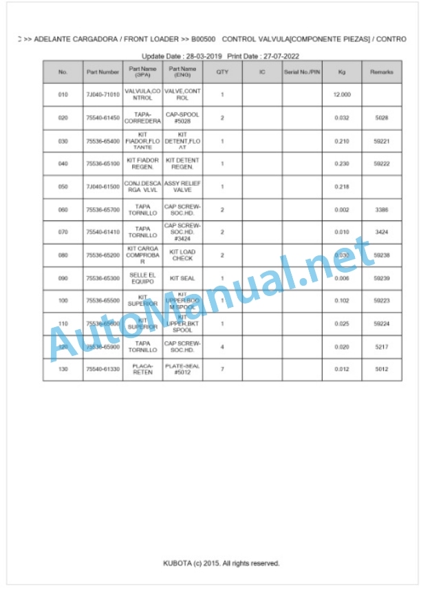 Kubota LA402-C Parts Manual PDF BKIDA0196 3 Kubota LA402-C Parts Manual PDF BKIDA0196-3