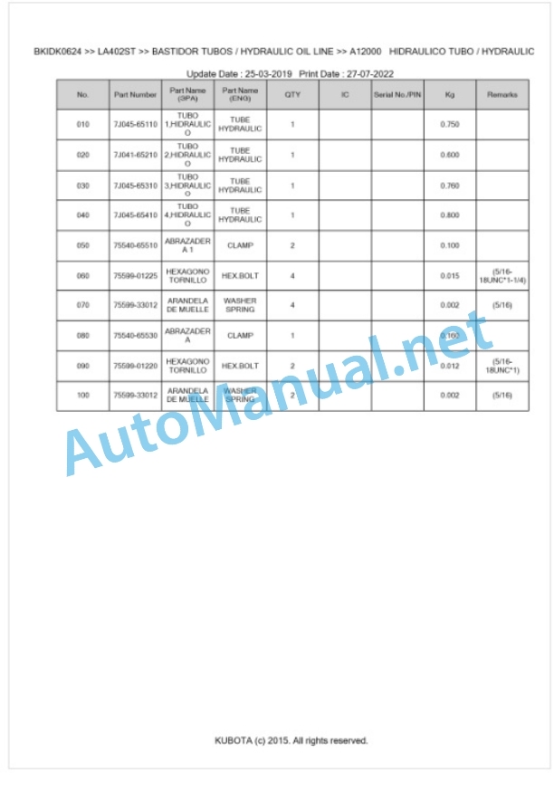Kubota LA402ST Parts Manual PDF BKIDK0624 3 Kubota LA402ST Parts Manual PDF BKIDK0624-3