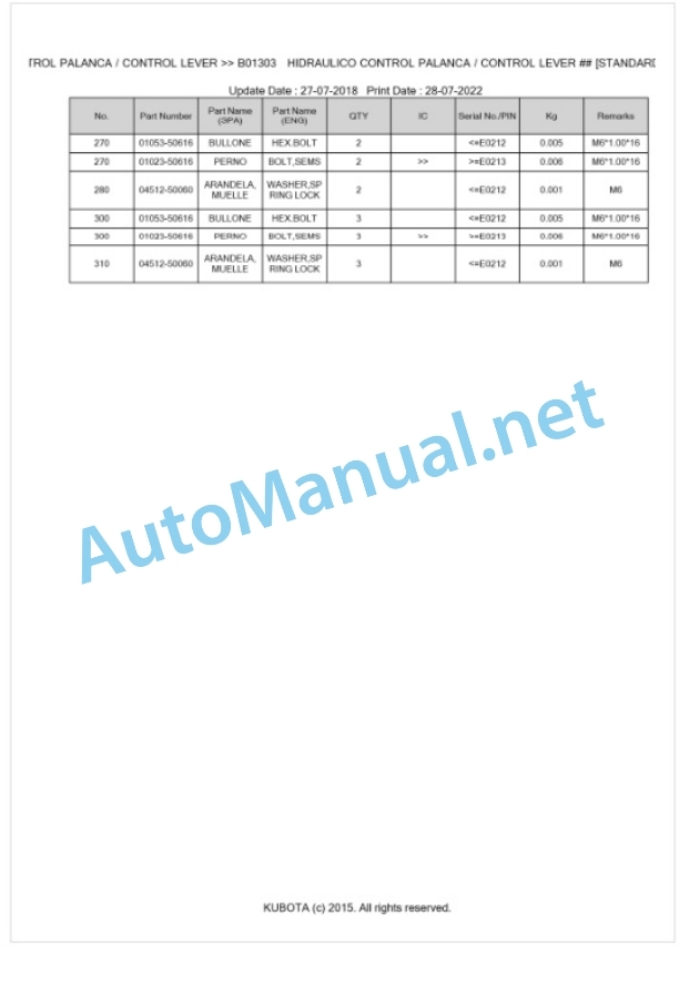 Kubota LA403EC Parts Manual PDF BKIDA0364-4