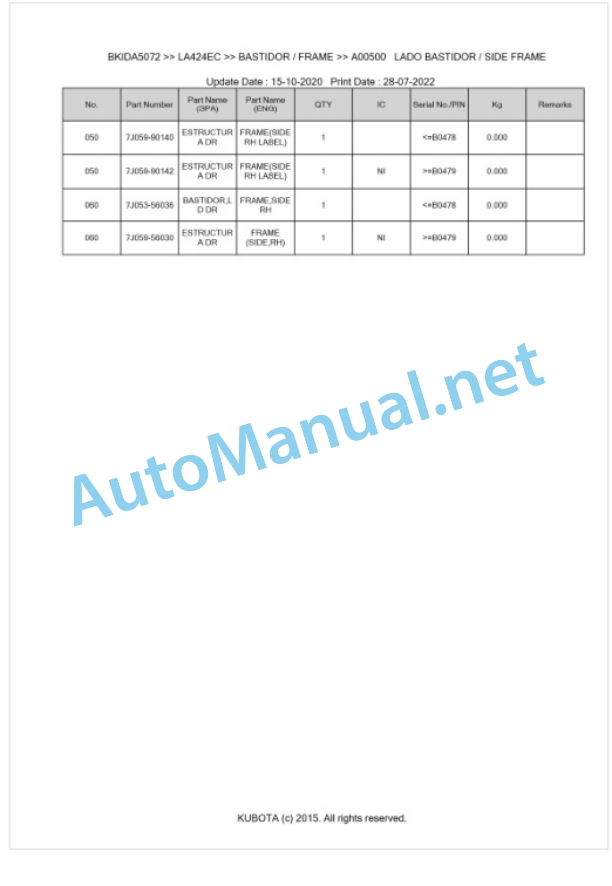 Kubota LA424EC Parts Manual PDF BKIDA5072 2 Kubota LA424EC Parts Manual PDF BKIDA5072-2