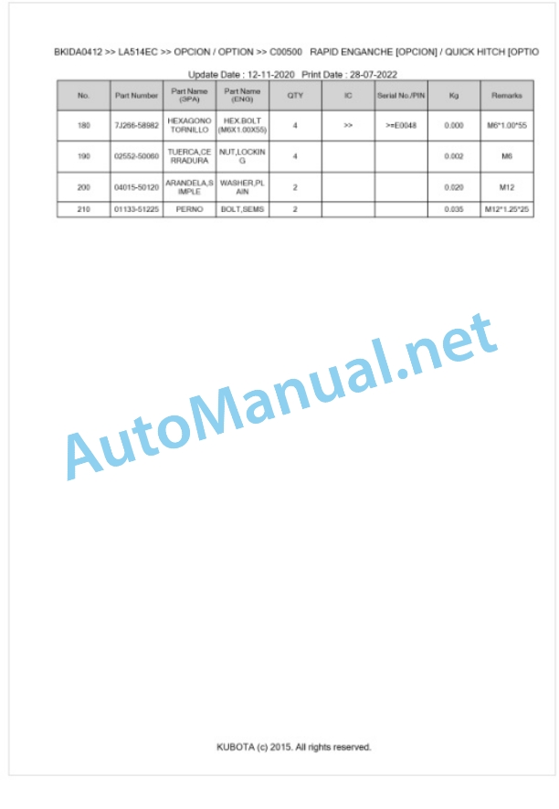 Kubota LA514EC Parts Manual PDF BKIDA0412 4 Kubota LA514EC Parts Manual PDF BKIDA0412-4