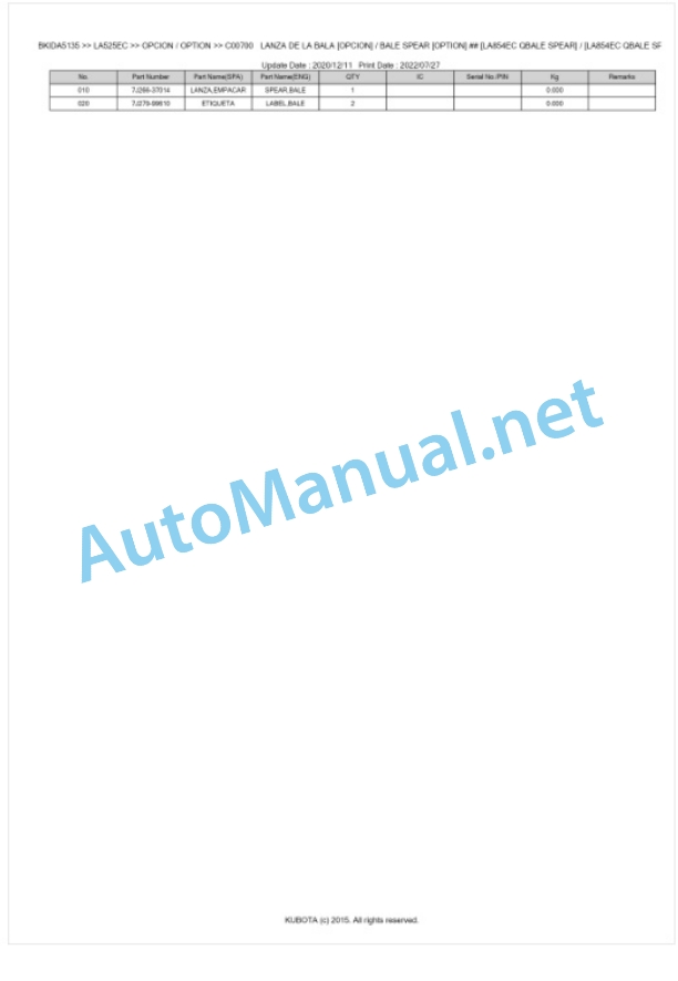Kubota LA525EC Parts Manual PDF BKIDA5135 5 Kubota LA525EC Parts Manual PDF BKIDA5135-5
