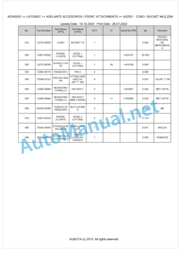 Kubota LA703AEC Parts Manual PDF BKIDA5002 2 Kubota LA703AEC Parts Manual PDF BKIDA5002-2