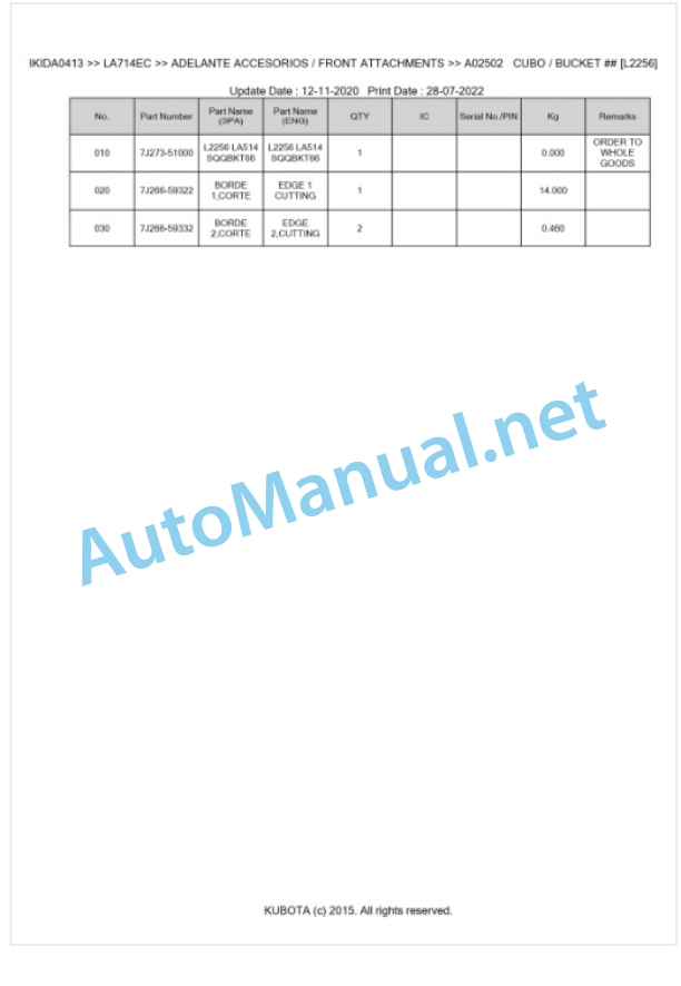 Kubota LA714EC Parts Manual PDF BKIDA0413 2 Kubota LA714EC Parts Manual PDF BKIDA0413-2