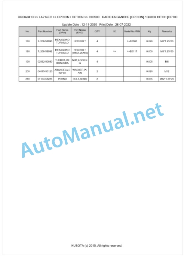 Kubota LA714EC Parts Manual PDF BKIDA0413 4 Kubota LA714EC Parts Manual PDF BKIDA0413-4