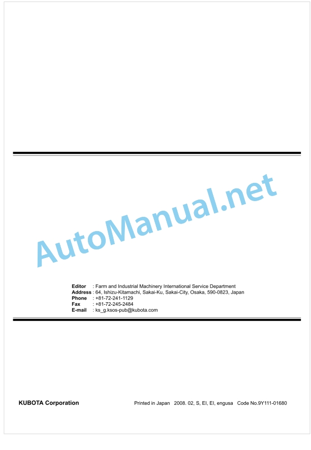 Kubota LA844 Front Loader Workshop Manual PDF