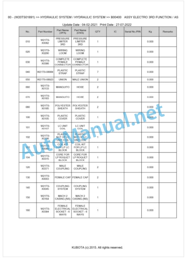 Kubota LK2100 Parts Manual PDF BKIDE5245 2 Kubota LK2100 Parts Manual PDF BKIDE5245-2