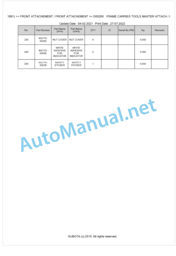 Kubota LK2100 Parts Manual PDF BKIDE5245 4 Kubota LK2100 Parts Manual PDF BKIDE5245-4