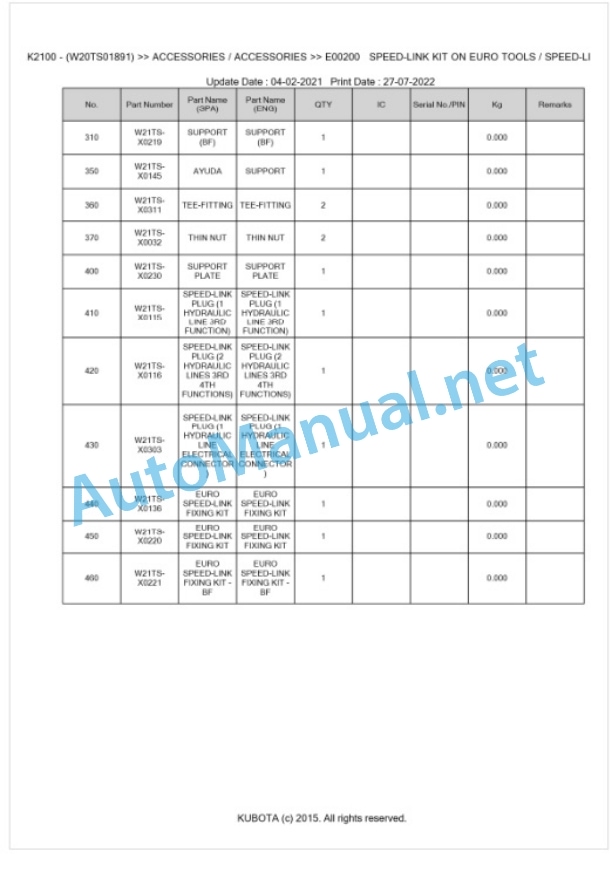 Kubota LK2100 Parts Manual PDF BKIDE5245 5 Kubota LK2100 Parts Manual PDF BKIDE5245-5