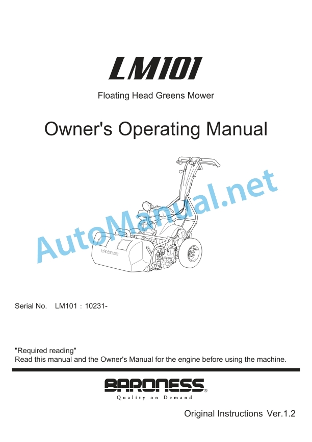Kubota LM101 Floating Head Greens Mower Operators Manual PDF