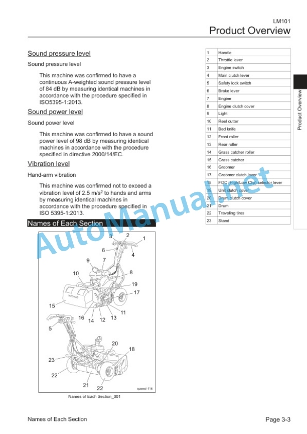 Alternative view of Kubota LM101 Floating Head Greens Mower Operators Manual PDF