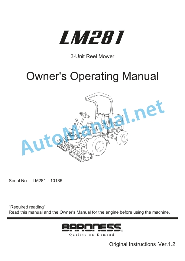 Kubota LM281 3-Unit Reel Mower Operators Manual PDF