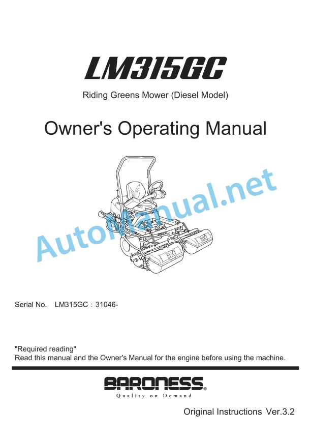 Kubota LM315GC Riding Greens Mower (Diesel Model) Operators Manual PDF