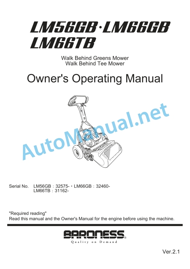 Kubota LM56GB, LM66GB, LM66TB Green Tee Mower Operators Manual PDF