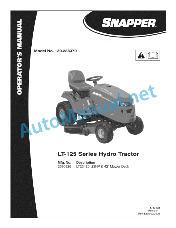 Kubota LT-125 Series Hydro Tractor Operators Manual PDF