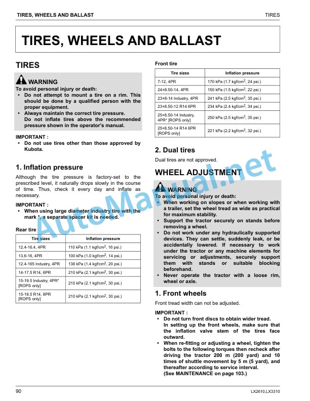 Kubota LX2610, LX2610SU, LX3310 Tractor Operators Manual PDF 4 Kubota LX2610, LX2610SU, LX3310 Tractor Operators Manual PDF - Image 4