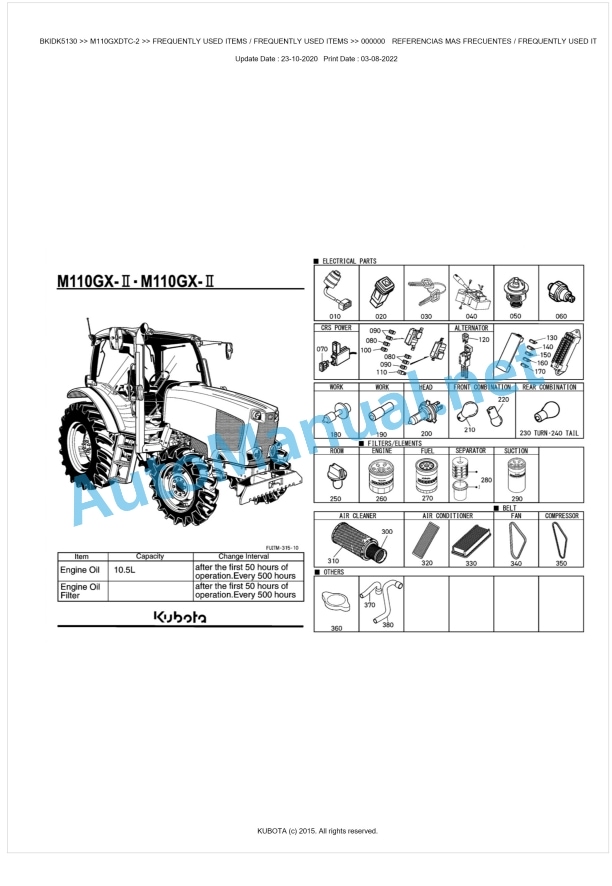 Kubota M100GX-2, M110GX-2 Parts Manual PDF BKIDK5130 1 Kubota M100GX-2, M110GX-2 Parts Manual PDF BKIDK5130