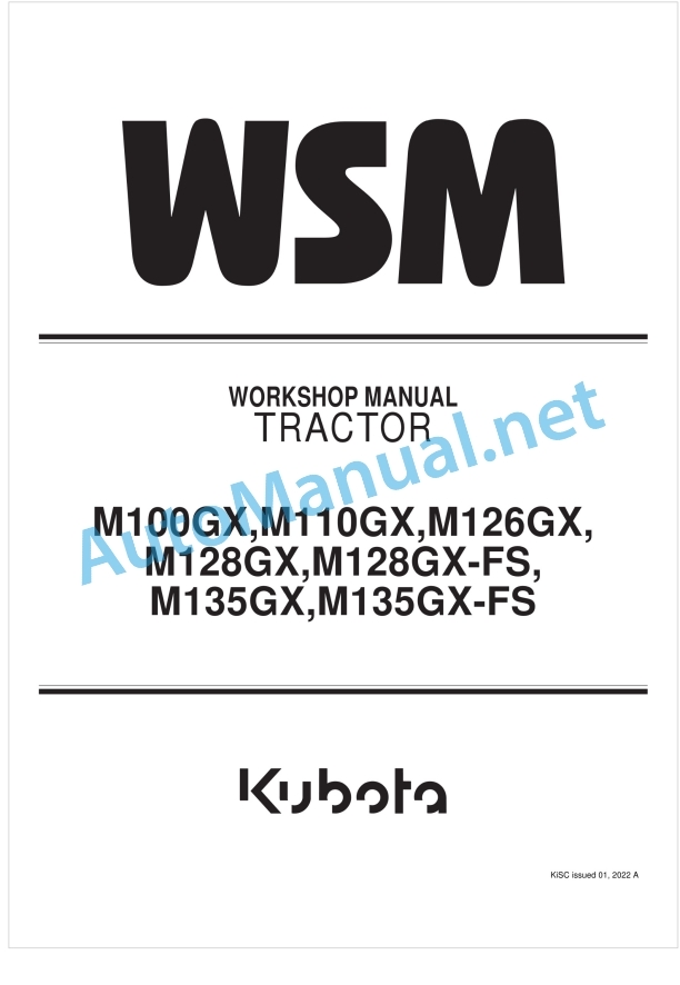Kubota M100GX, M110GX, M126GX, M128GX, M128GX Workshop Manual PDF