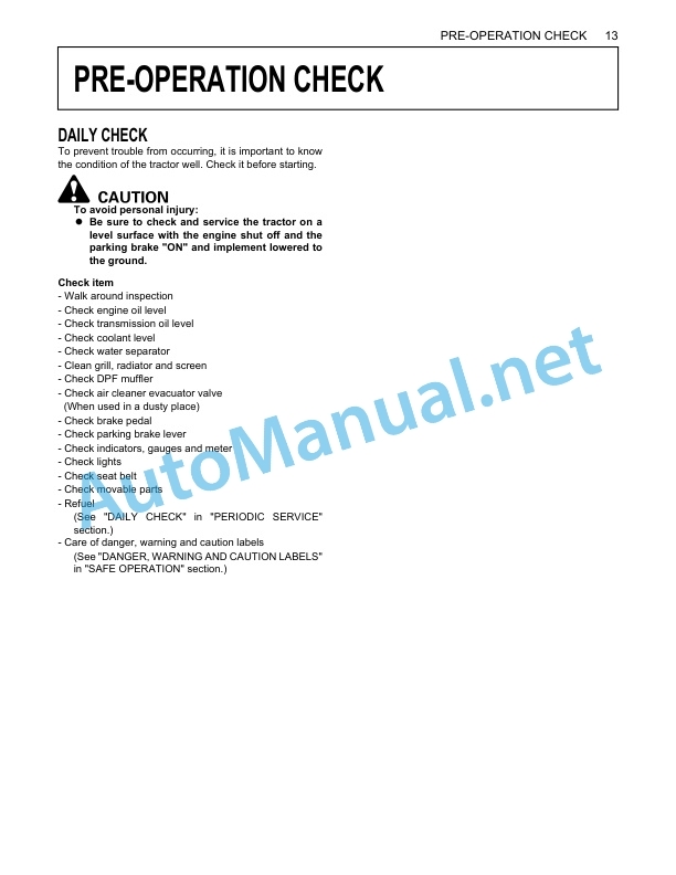 Alternative view of Kubota M100GX, M110GX, M126GX, M135GX Tractor Operators Manual PDF