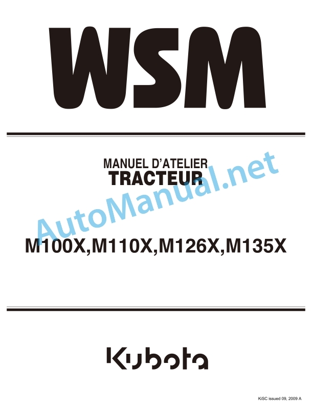 Kubota M100X, M110X, M126X, M135X Tractor Workshop Manual PDF FR