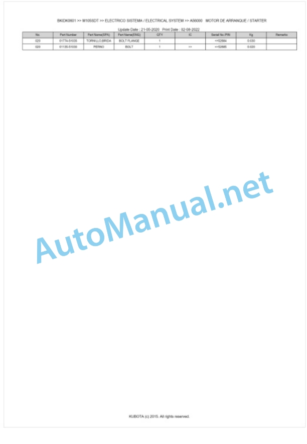 Kubota M105SDT Parts Manual PDF BKIDK0601 2 Kubota M105SDT Parts Manual PDF BKIDK0601-2