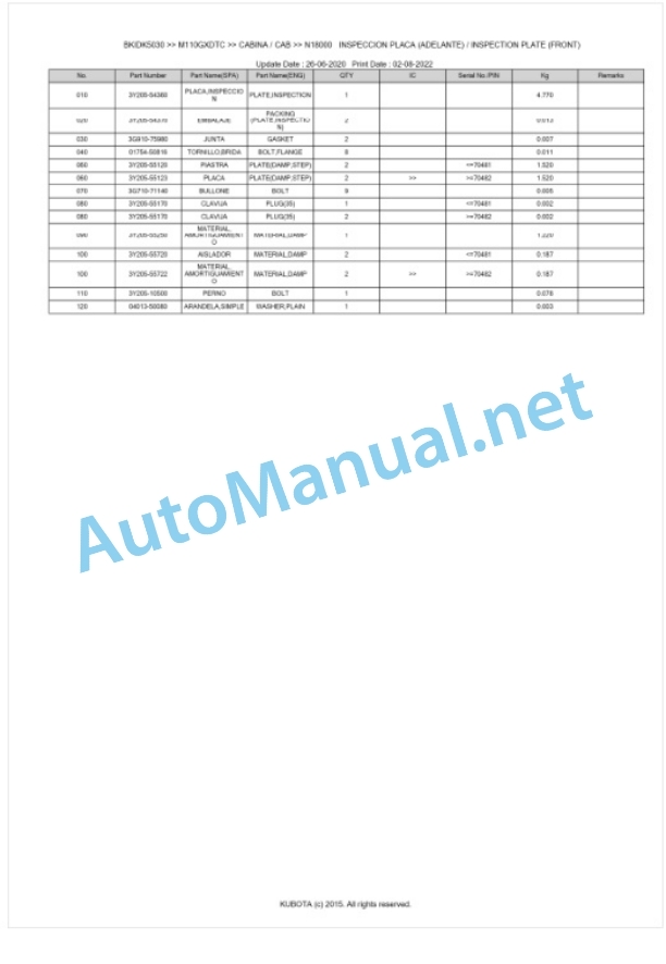 Kubota M110GX Parts Manual PDF BKIDK5030 5 Kubota M110GX Parts Manual PDF BKIDK5030-5