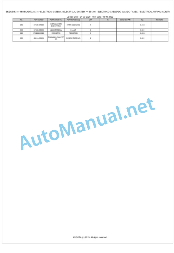 Kubota M115GX-3 Parts Manual PDF BKIDK5153 3 Kubota M115GX-3 Parts Manual PDF BKIDK5153-3