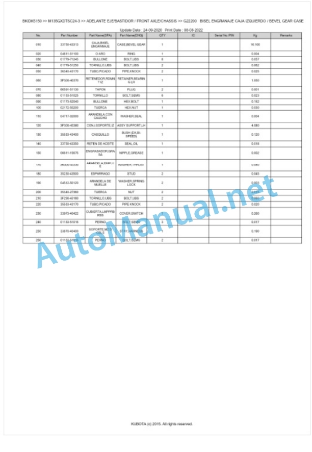 Kubota M135GX-3 Parts Manual PDF BKIDK5150 4 Kubota M135GX-3 Parts Manual PDF BKIDK5150-4