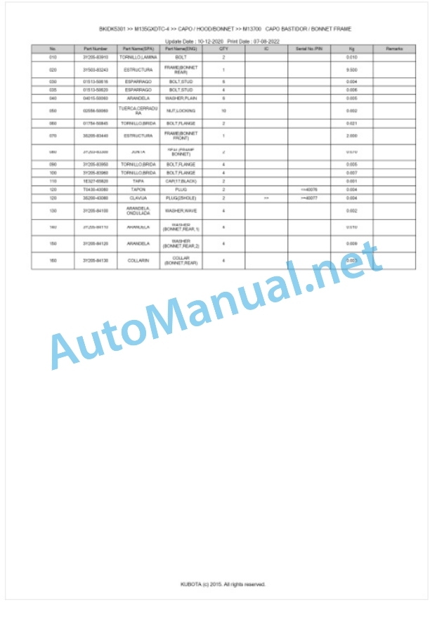 Kubota M135GX-4 Parts Manual PDF BKIDK5301 5 Kubota M135GX-4 Parts Manual PDF BKIDK5301-5