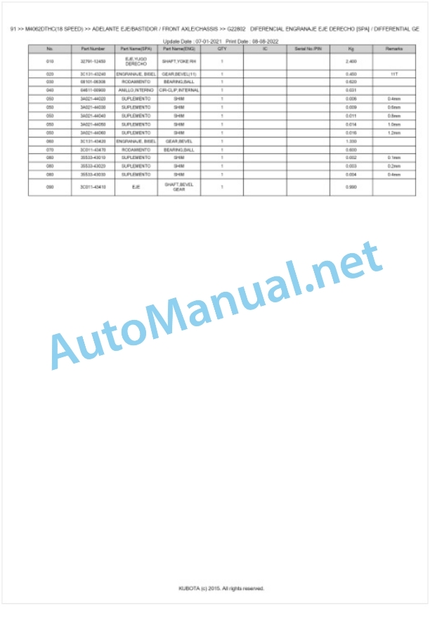 Kubota M4062, M4072 Parts Manual PDF BKIDK5291 4 Kubota M4062, M4072 Parts Manual PDF BKIDK5291-4