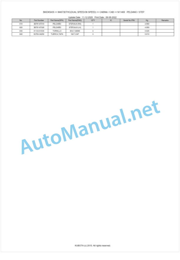 Kubota M4063, M4073 Parts Manual PDF BKIDK5435 5 Kubota M4063, M4073 Parts Manual PDF BKIDK5435-5