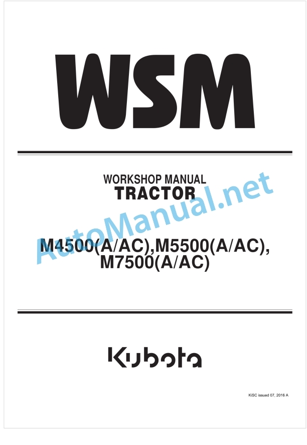 Kubota M4500(A-AC), M5500(A-AC), M7500(A-AC) Tractor Workshop Manual PDF