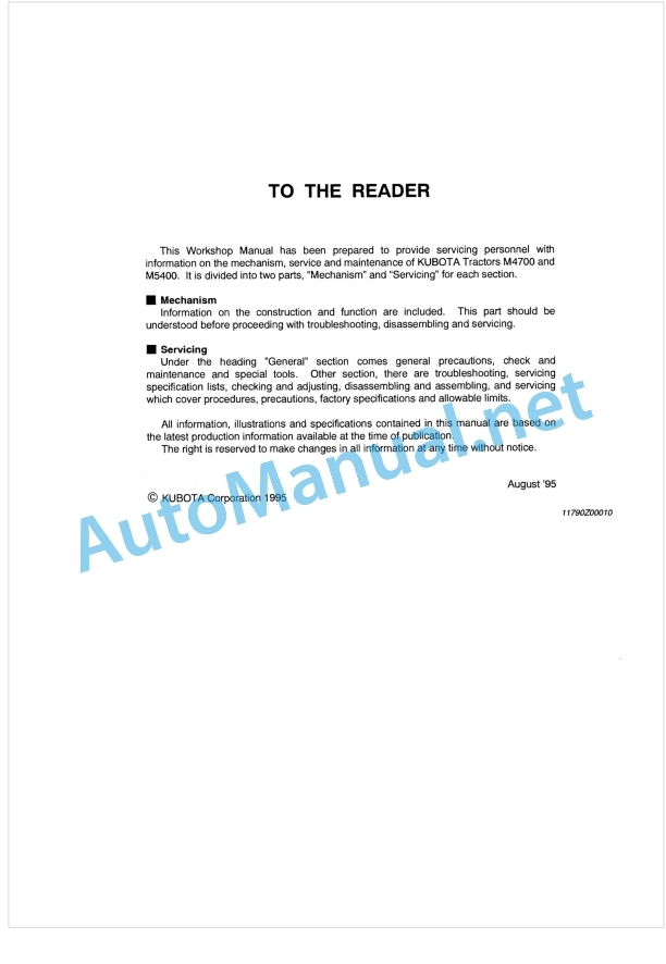 Kubota M4700, M5400 Workshop Manual PDF