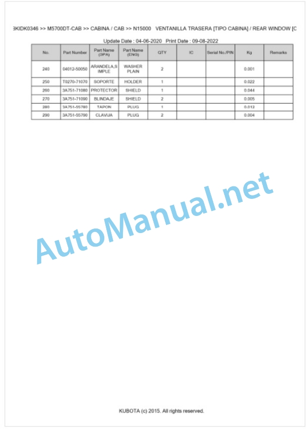 Kubota M4900DT-CAB, M5700DT-CAB Parts Manual PDF BKIDK0346 5 Kubota M4900DT-CAB, M5700DT-CAB Parts Manual PDF BKIDK0346-5