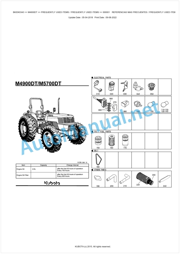 Kubota M4900DT, M5700DT Parts Manual PDF BKIDK0343 1 Kubota M4900DT, M5700DT Parts Manual PDF BKIDK0343