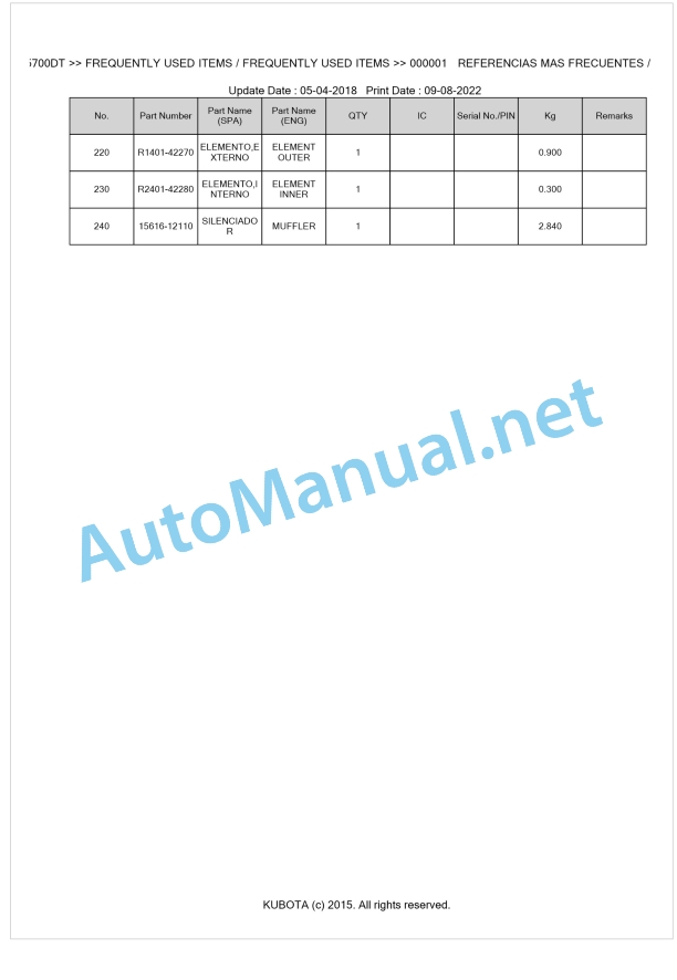 Kubota M4900DT, M5700DT Parts Manual PDF BKIDK0345 1 Kubota M4900DT, M5700DT Parts Manual PDF BKIDK0345