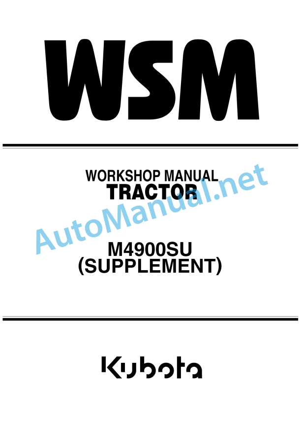 Kubota M4900SU Supplement Tractor Workshop Manual PDF