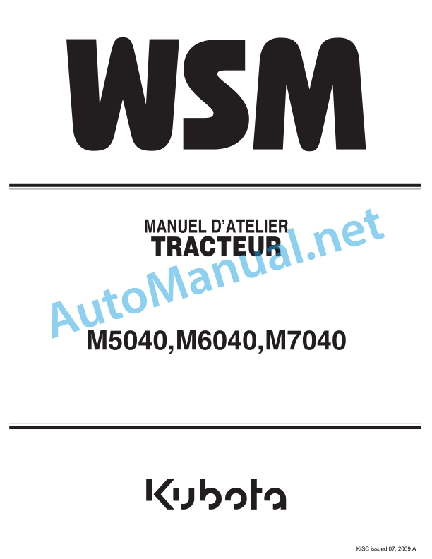 Kubota M5040, M6040, M7040 Tractor Workshop Manual PDF FR