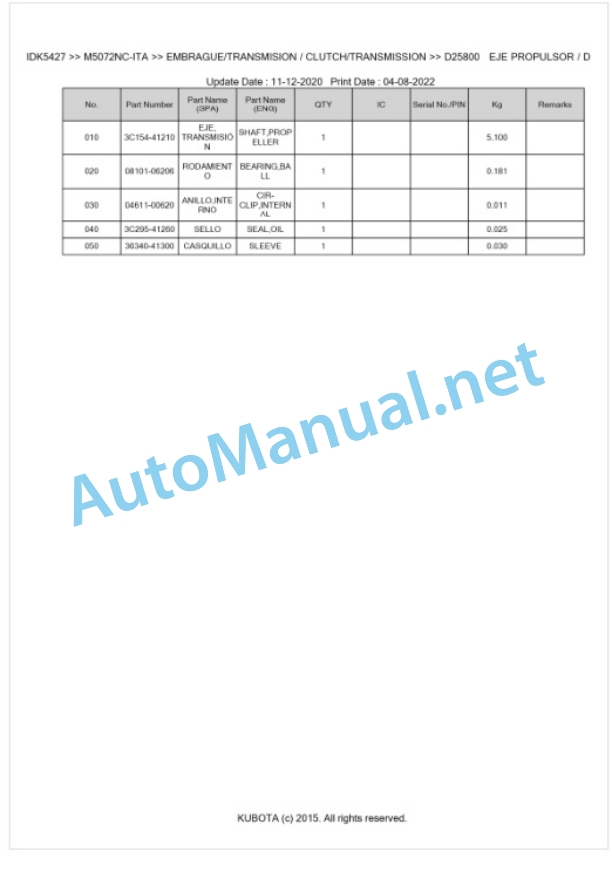 Kubota M5072NC Parts Manual PDF BKIDK5427 3 Kubota M5072NC Parts Manual PDF BKIDK5427-3
