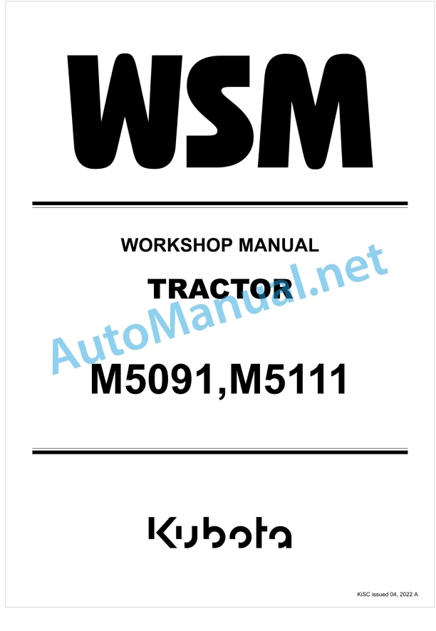 Kubota M5091, M5111 Tractor Workshop Manual PDF