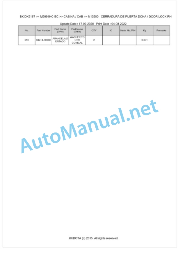 Kubota M5091HC-EC Parts Manual PDF BKIDK5167 5 Kubota M5091HC-EC Parts Manual PDF BKIDK5167-5
